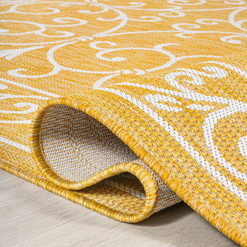 Charleston Vintage Filigree Textured Weave Indoor/outdoor Round Rug